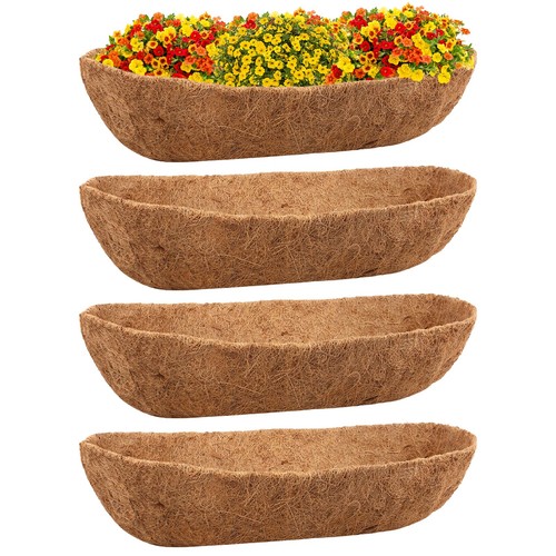 4 Pack 24 Inch Trough Coco Coir Liners for Planters, Pre-Formed Coconut Coir